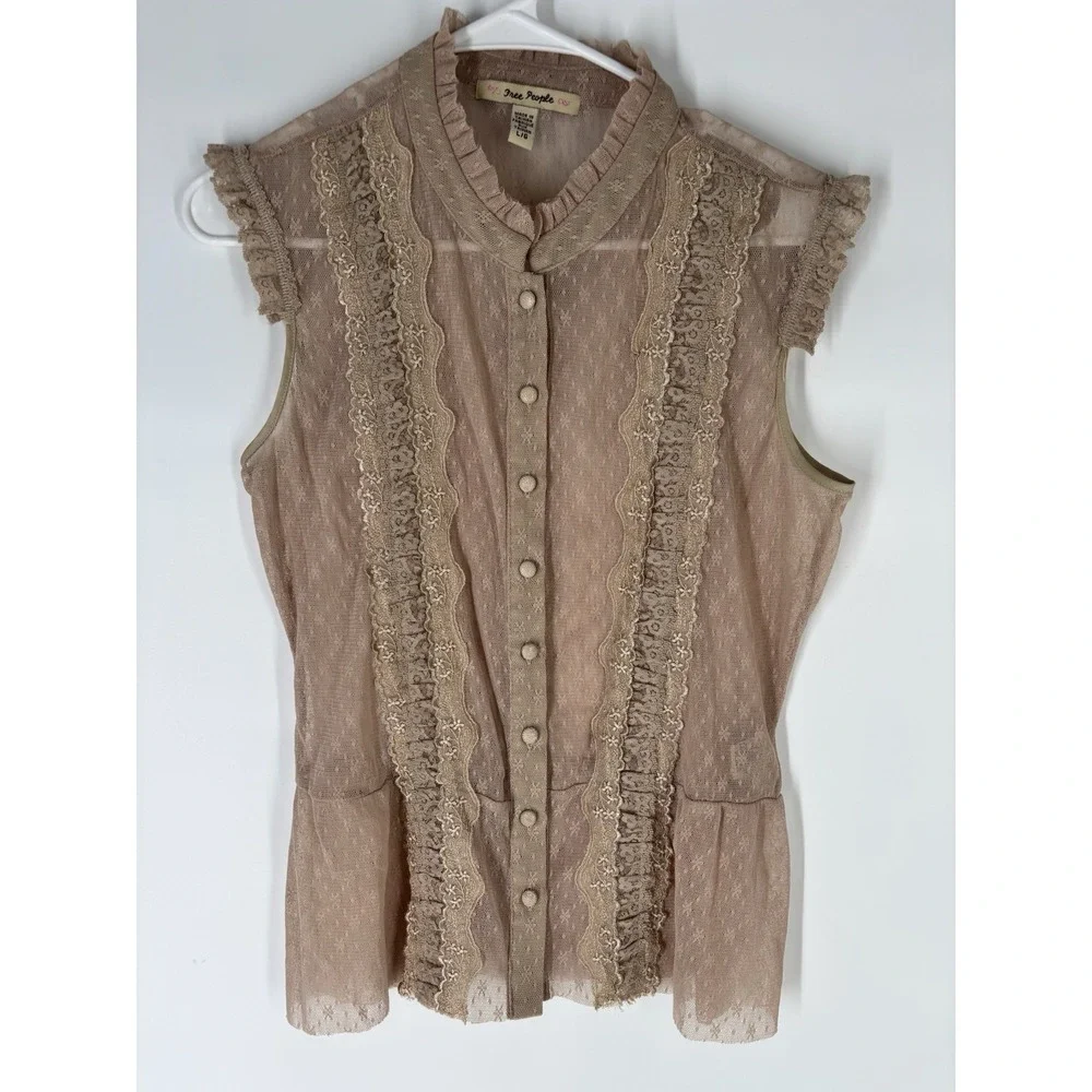 Vintage Free People Y2K Sheer Lace Sz L  Boho Victorian Festival Prairie Cottage - Picture 9 of 10